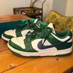 Women’s dark green and navy Nike dunks